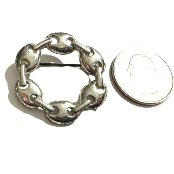 Anchor Mariners Link Silver Tone Round Brooch Pin Open Center Minimalist - Picture 2 of 4